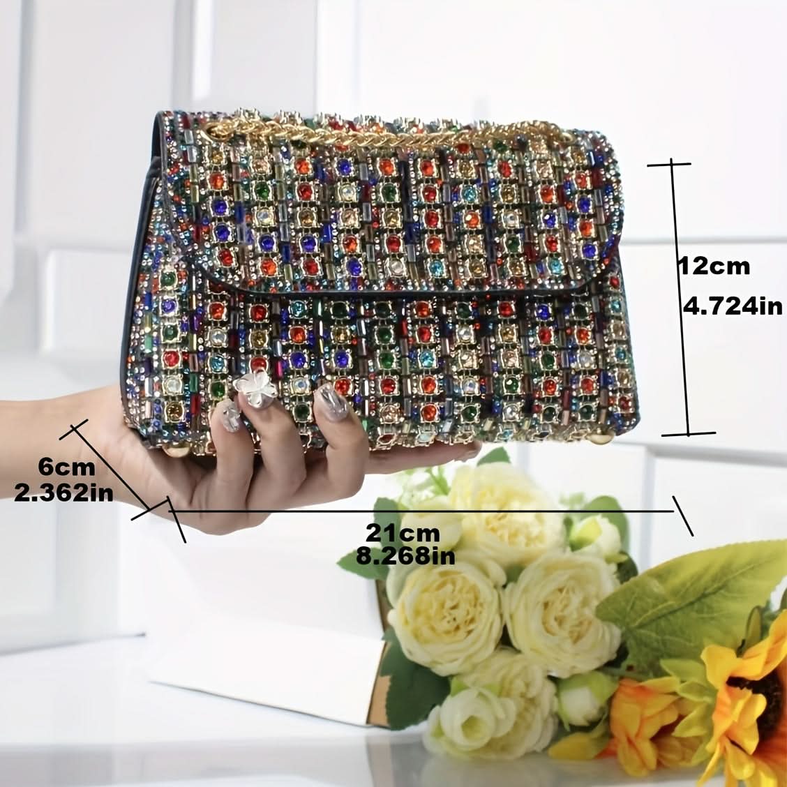 Rhinestone Stripe Evening Clutch with Strap