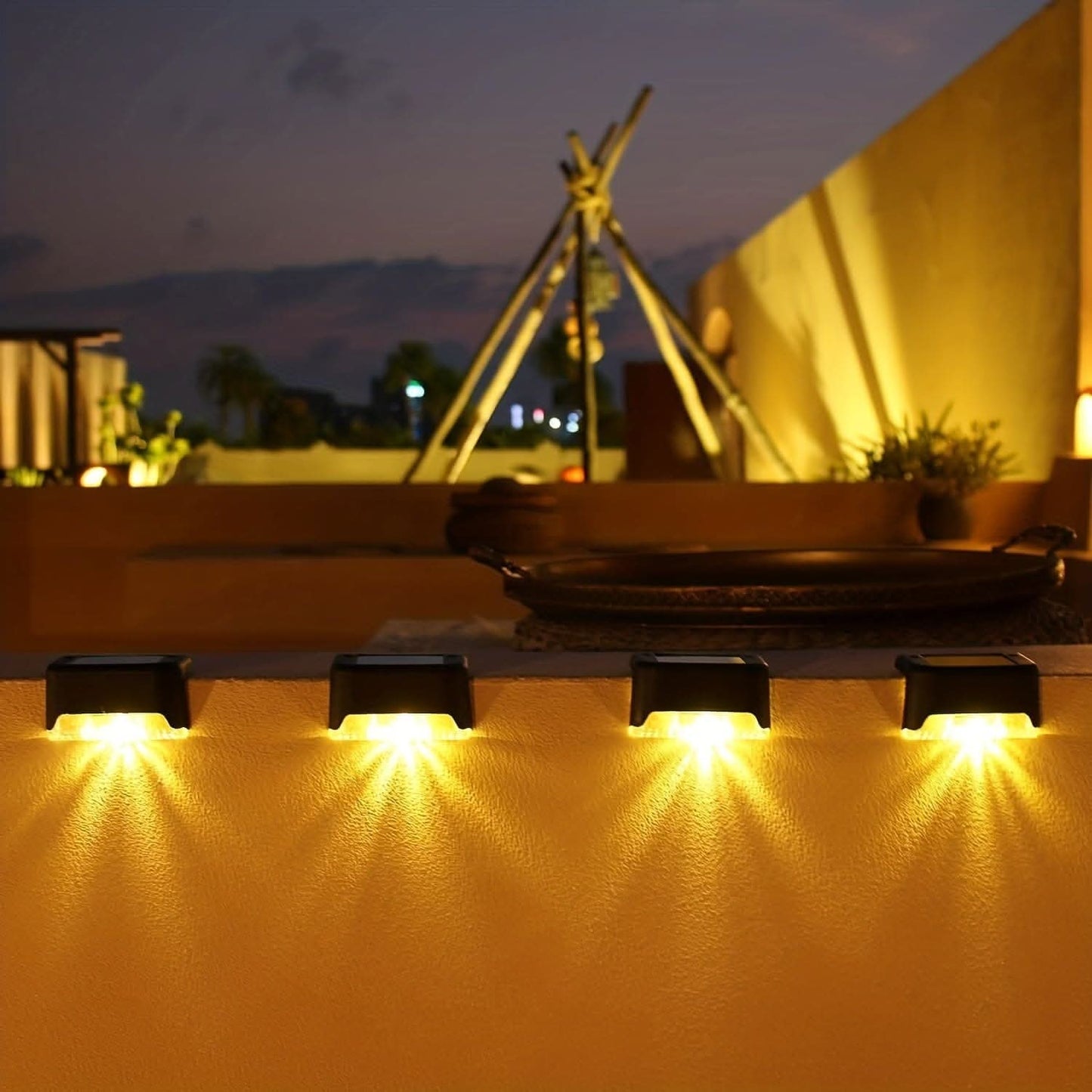 4-Pack Solar Powered Warm LED Deck Lights for Outdoor Use