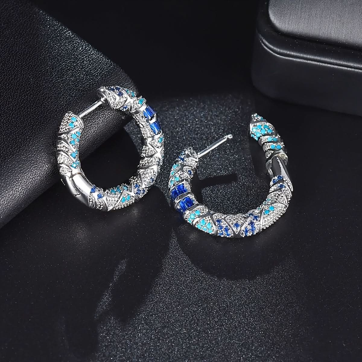 Vintage Blue Zircon Hoop Earrings for Women