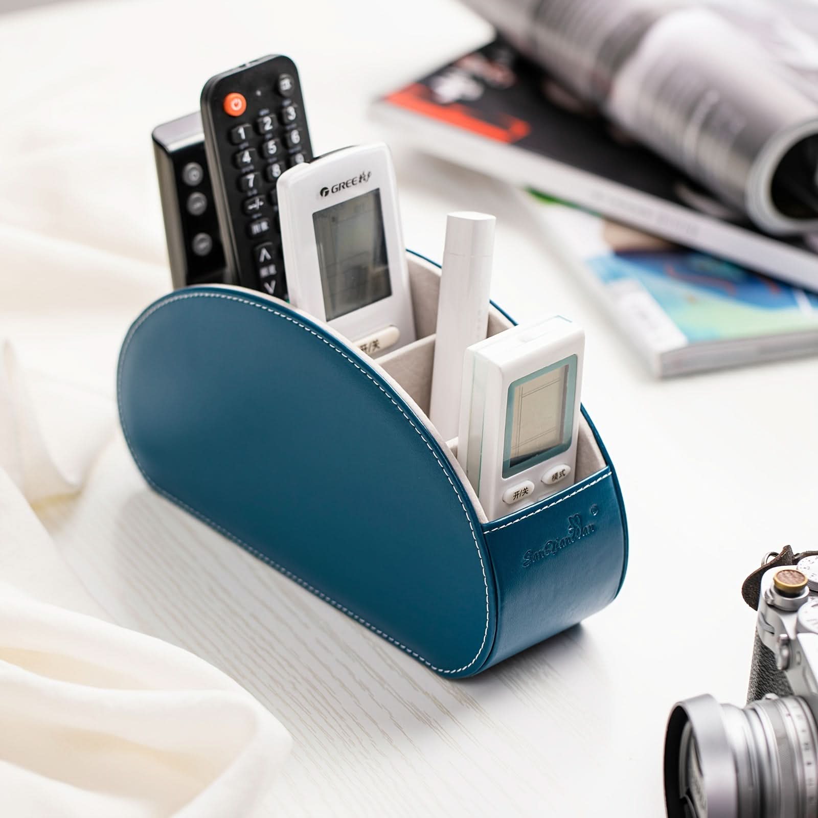 5-Compartment PU Leather Remote Organizer Box