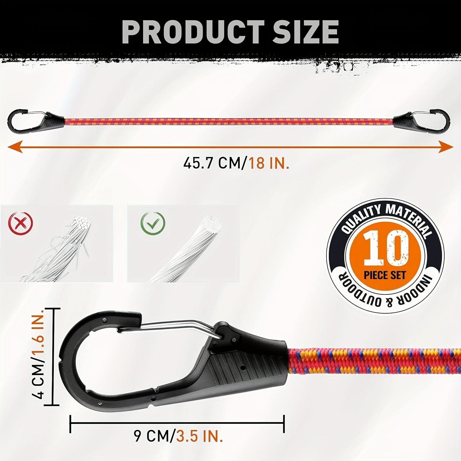 10-Piece Heavy-Duty Bungee Cord Set