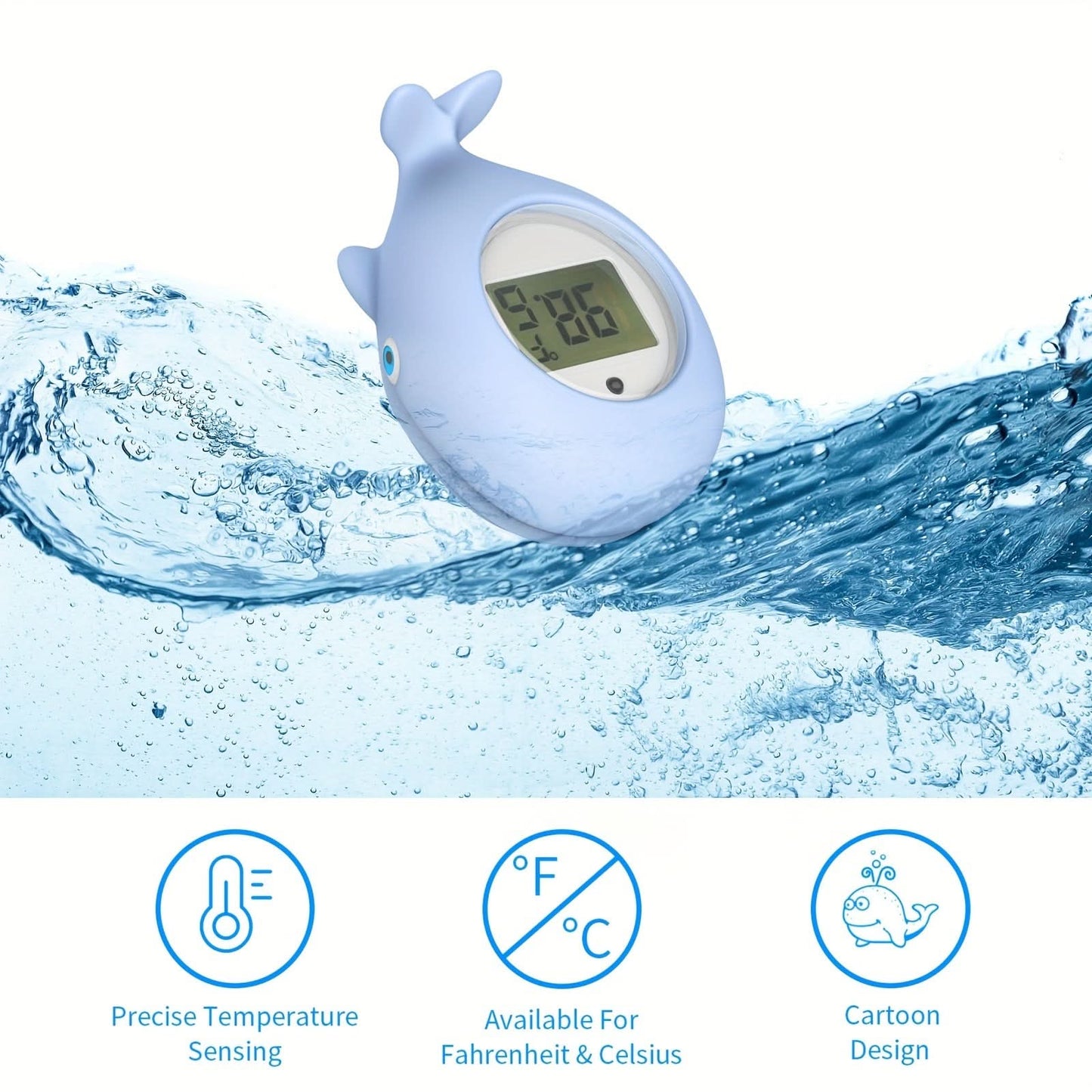 1pc Cartoon Whale Water Thermometer, 3-in-1 High Precision Induction
