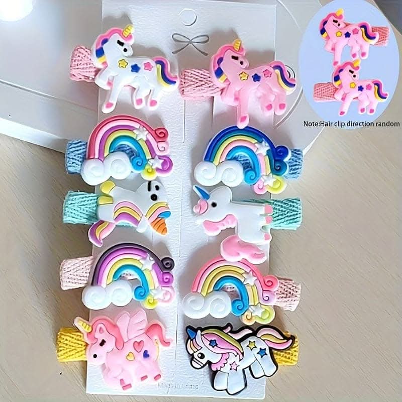Unicorn & Rainbow Hair Clips – Cute Cartoon Set