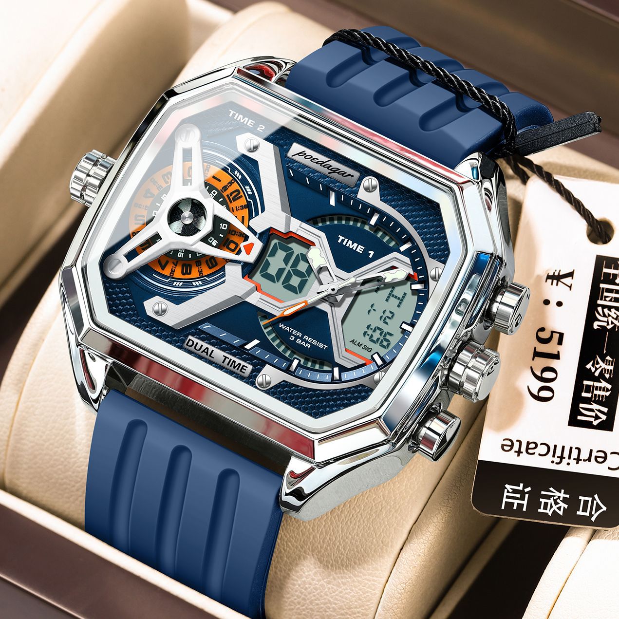 Poedagar E106 Trendy 3 Time Analog Digital watch for Men