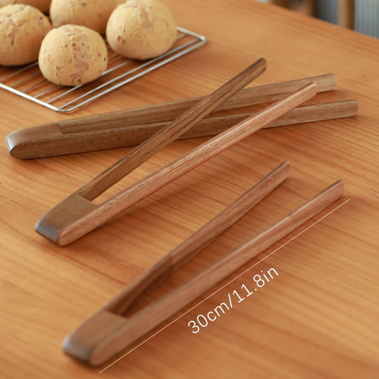 Heat-Resistant Wooden Kitchen Tongs, Non-Stick Grip