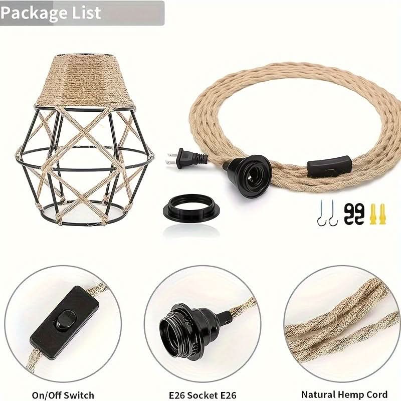11.5ft Rustic Hemp Rope Pendant Light