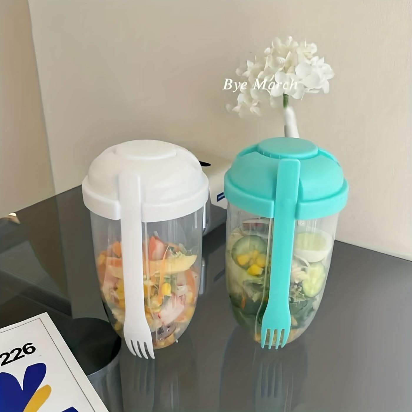 1000ml BPA-Free Salad Shaker Cup with Fork