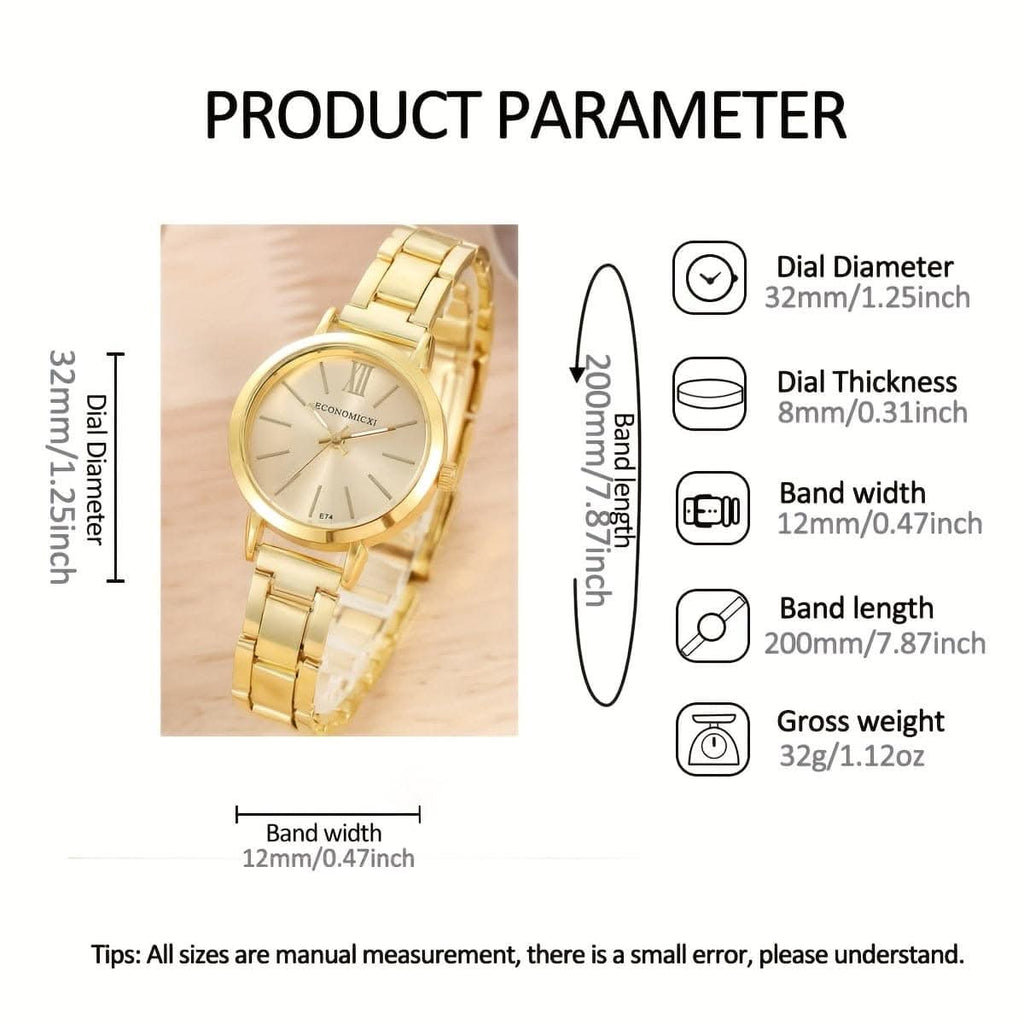 Women's Hip-Hop Golden Quartz Watch & Love Bangle Set