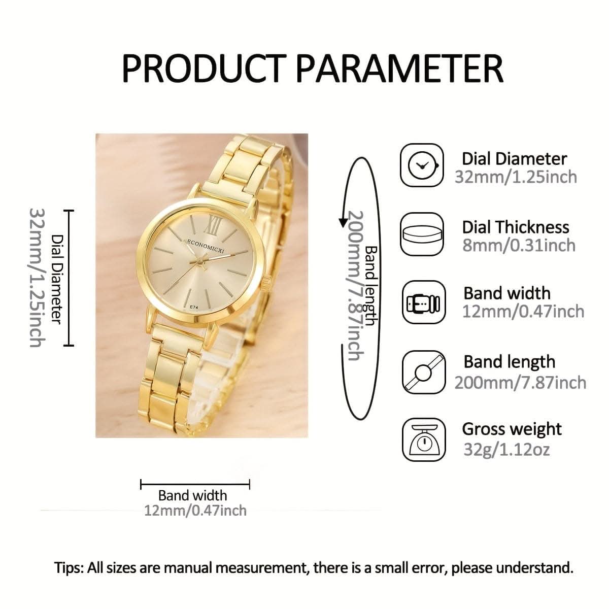 Women's Hip-Hop Golden Quartz Watch & Love Bangle Set