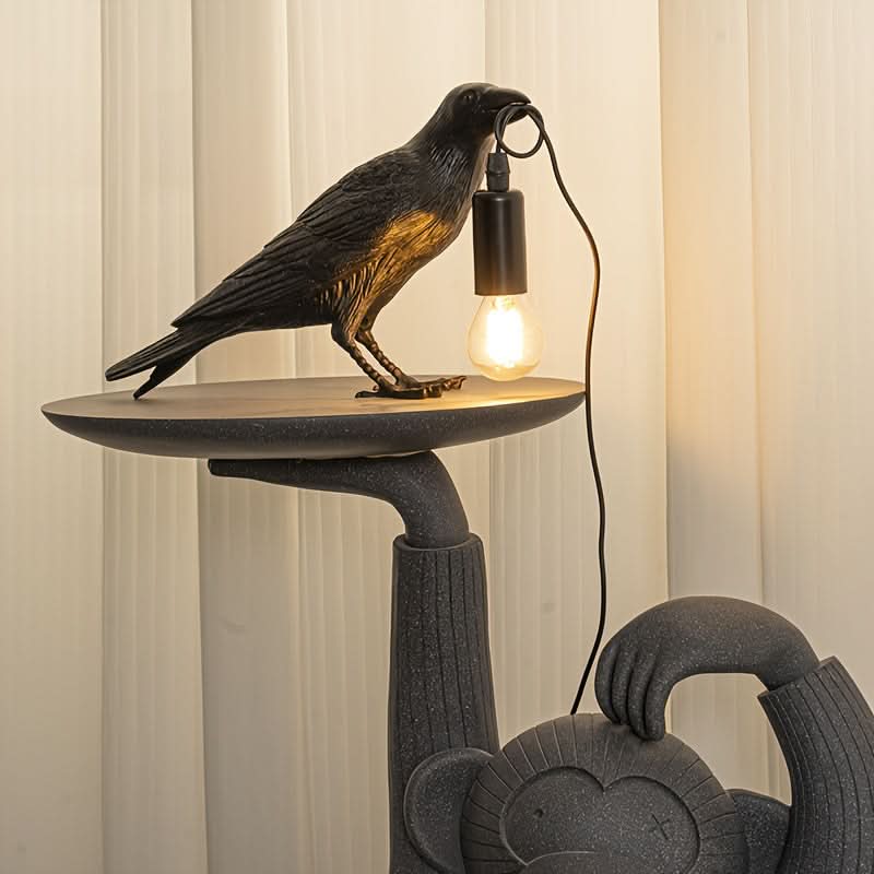 Unique Crow Design LED Table Lamp - Resin Bird with USB Port