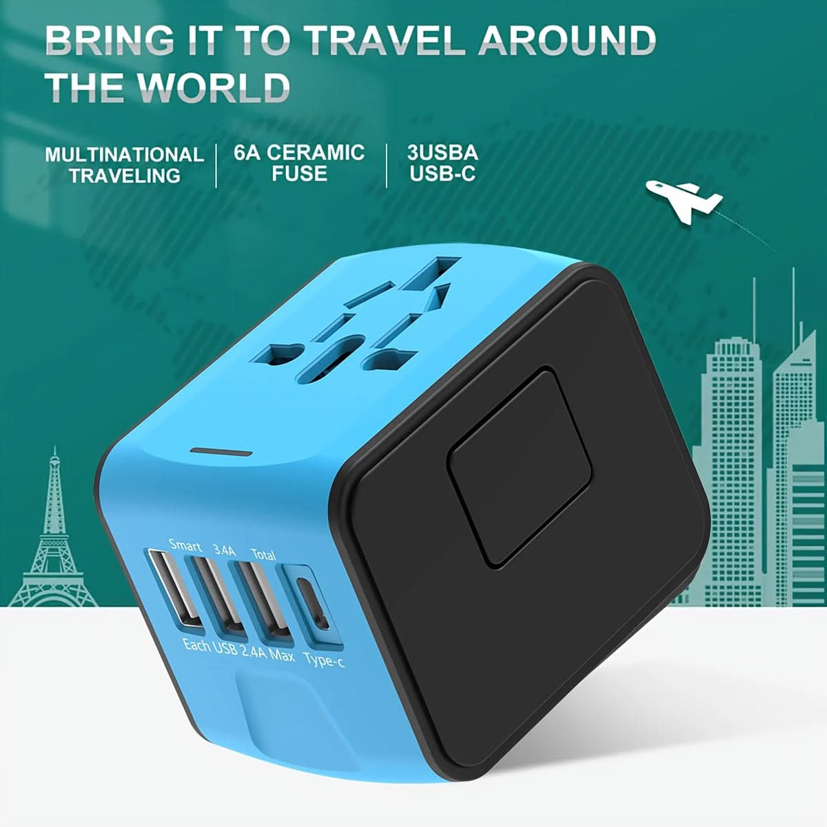 Universal Travel Plug Adapter with USB-C & USB-A