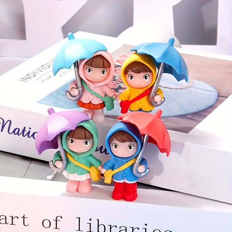 4-Piece Cute Umbrella Girl Car Center Console Decor Set