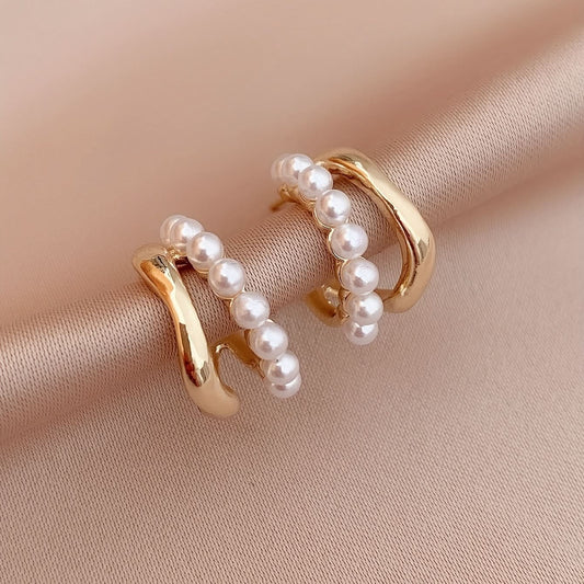Double-Layer Faux Pearl Decor Hoop Earrings