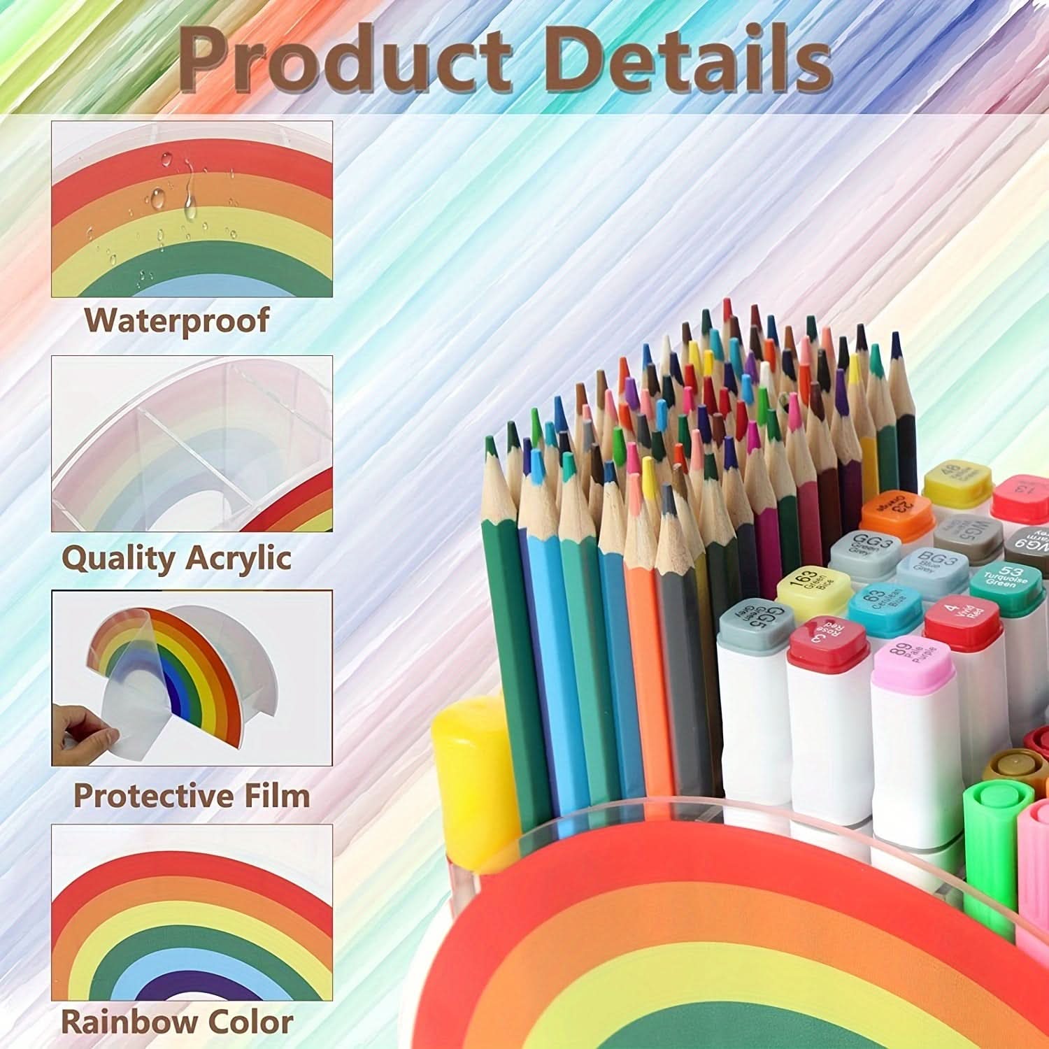 Rainbow Acrylic 5-Compartment Pen Holder