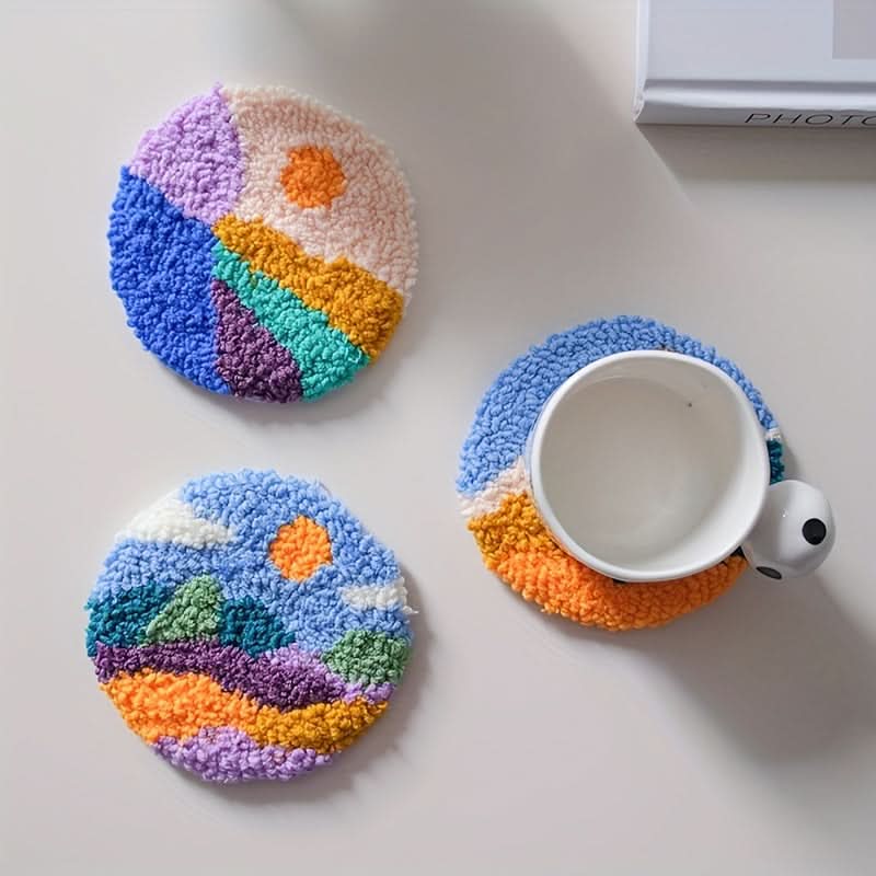 6-Pack DIY Needle Felting Coaster Kit – Mixed Color Landscape Themed Coasters