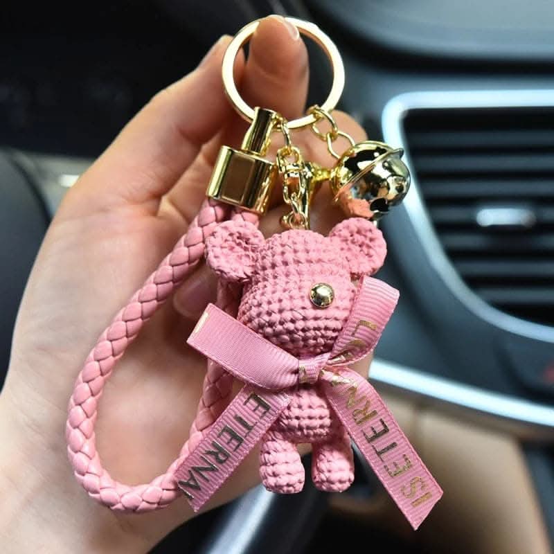 Adorable Bear Keychain with Bow & Bell – Cute Gift for Girls