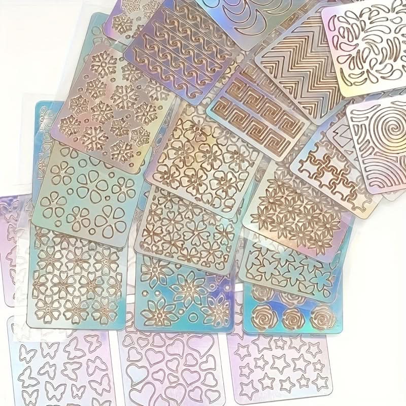 24-Piece Nail Art Vinyl Stencil Set - Glitter Plaid Design