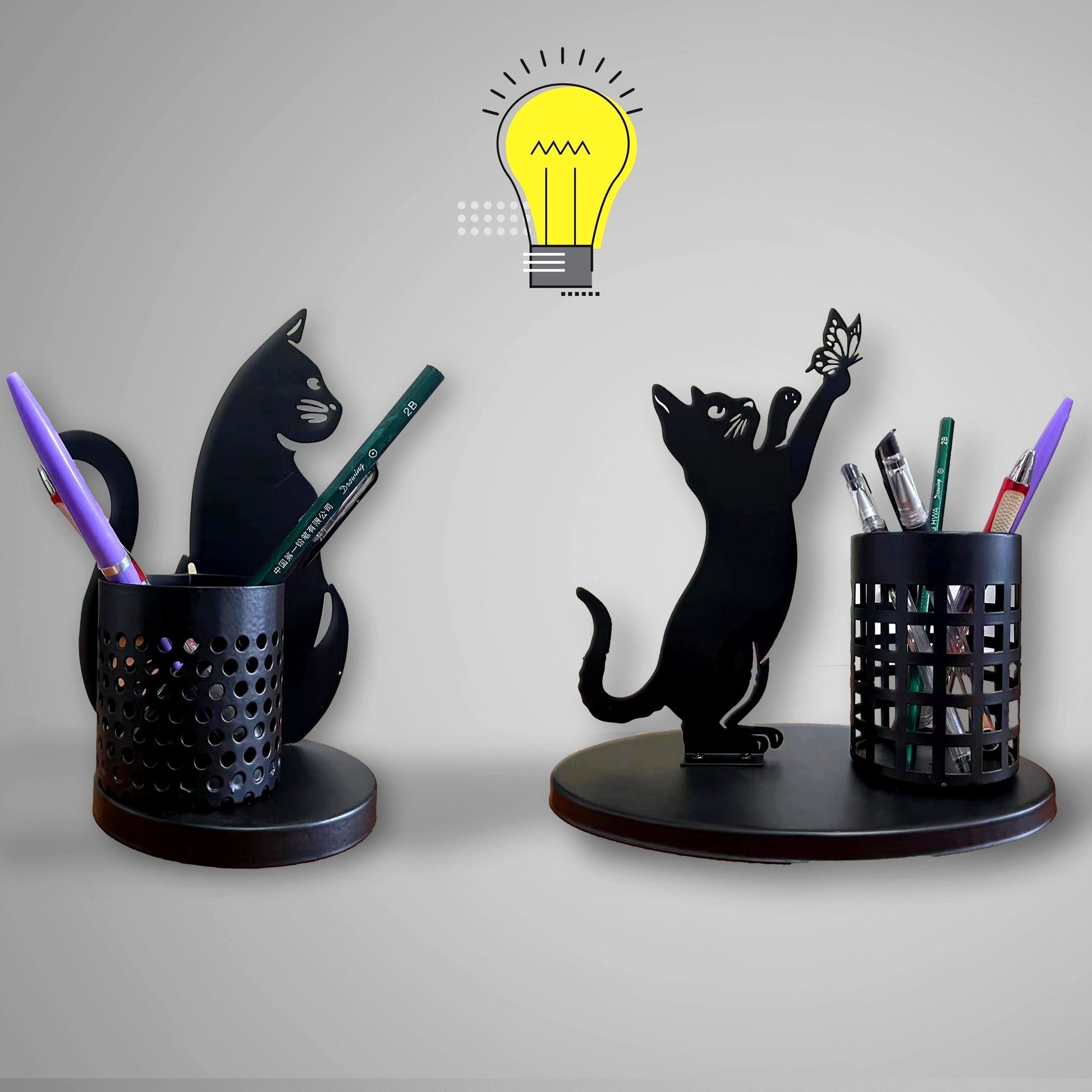 Black Cat Metal Pen Holder – Cute Desk Organizer