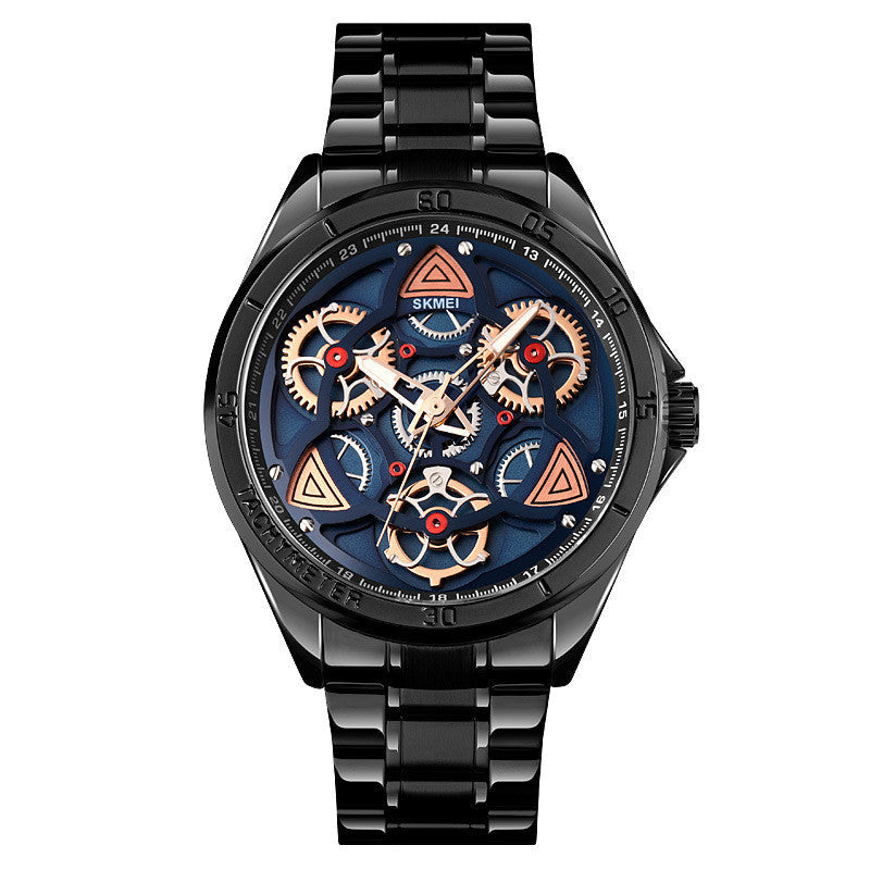 Skmei 1678 Steel Band Creative Gear Turning Mechanical Wind Quartz Watch For Men