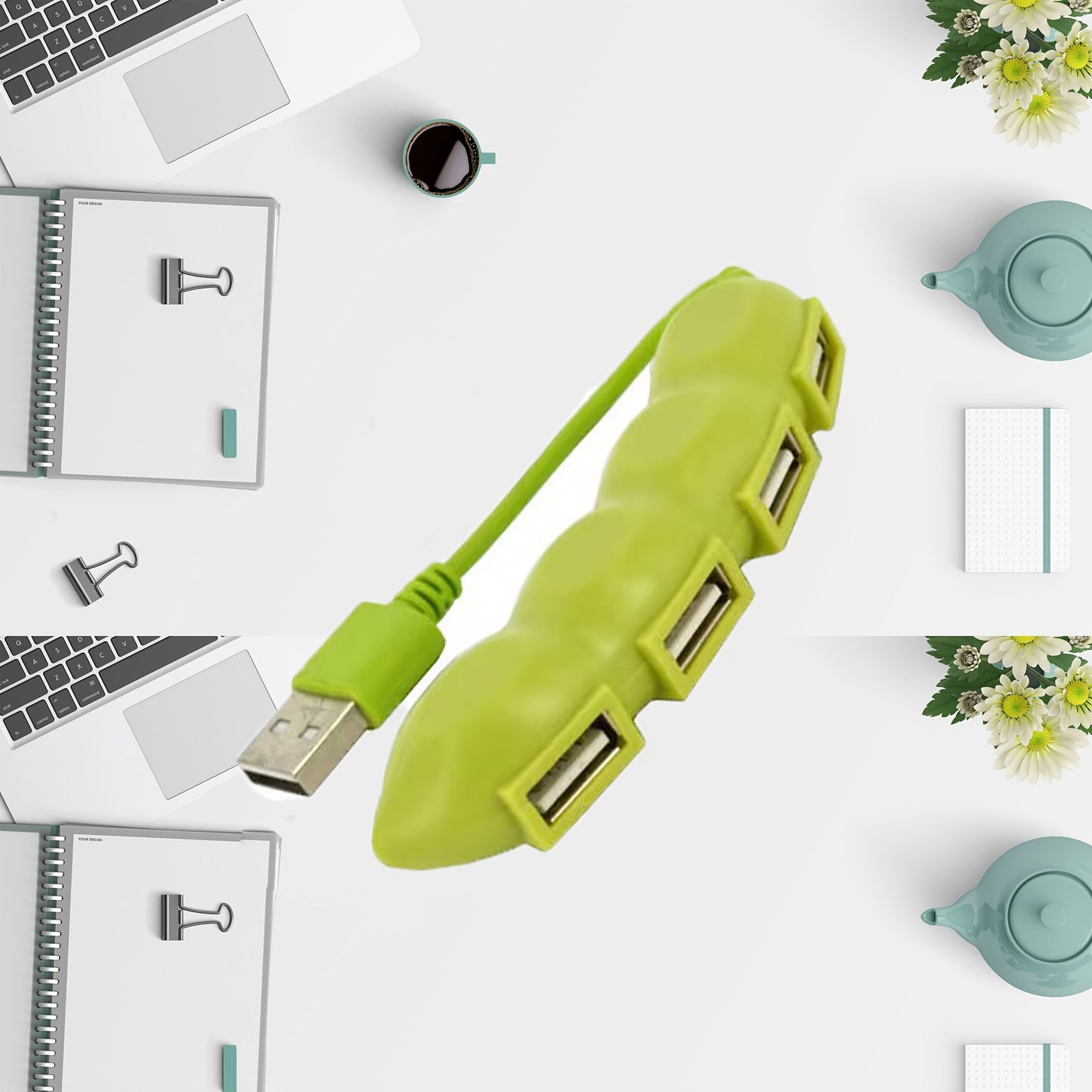 4-Port USB 2.0 Hub – Compact, Portable Pea-Shaped USB Splitter for Laptops