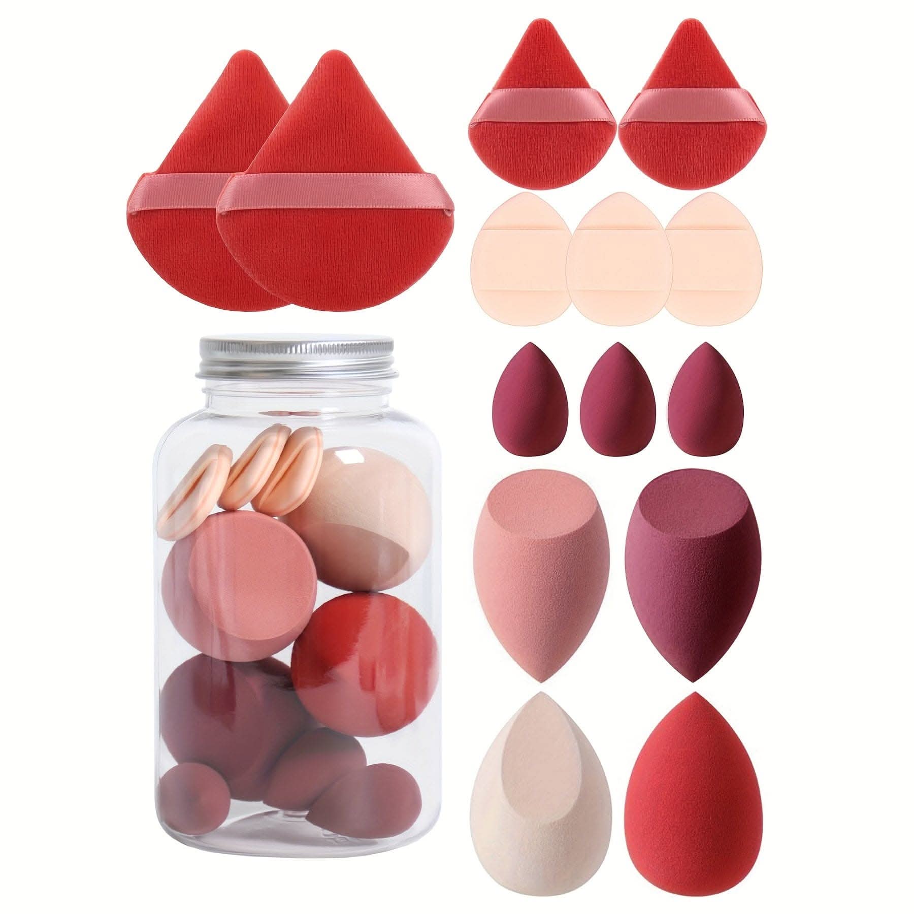 14pc Velvet Makeup Sponge Set with Storage Jar