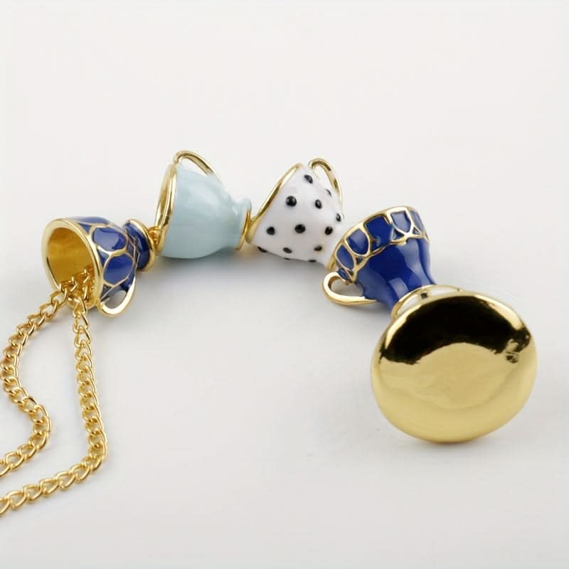 Vintage Tea Cup Pendant Necklace, Antique Gold