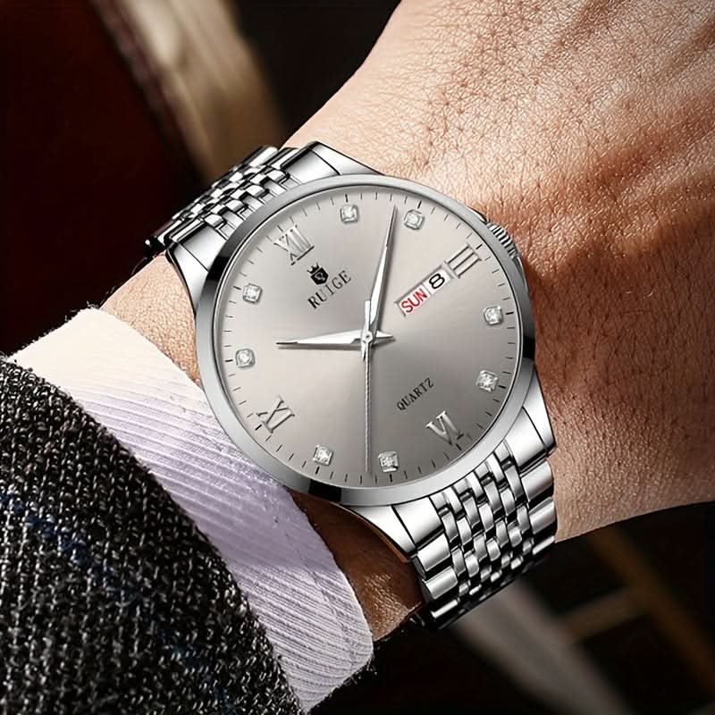 Men's Quartz Watch – Stainless Steel, Date Display, Casual Luxury Style