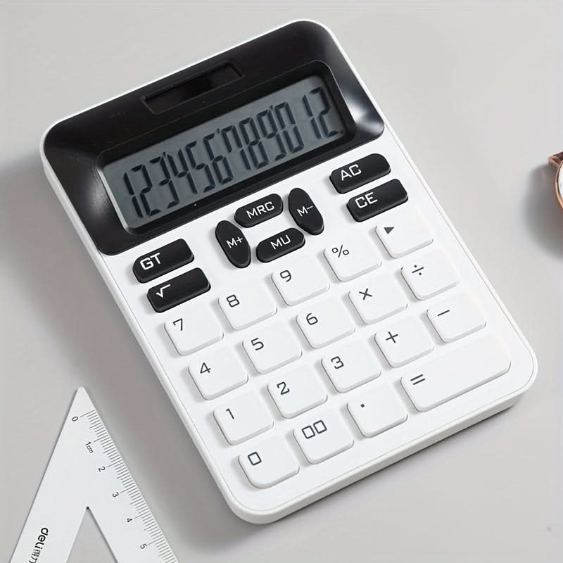 Solar-Powered 12-Digit Calculator with Large Buttons - LED Display