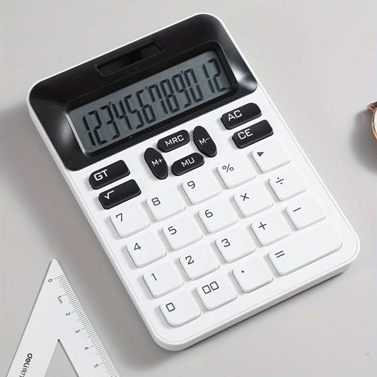 Solar-Powered 12-Digit Calculator with Large Buttons - LED Display