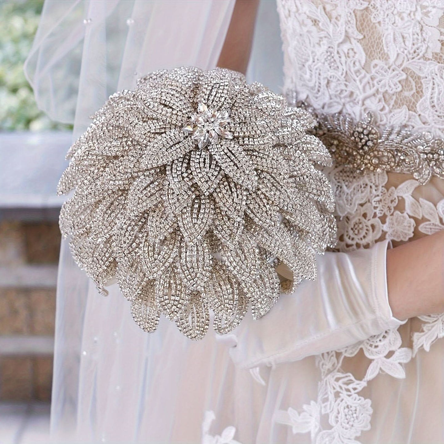 Silvery Rhinestone Wedding Bouquet – Bride’s Accessory