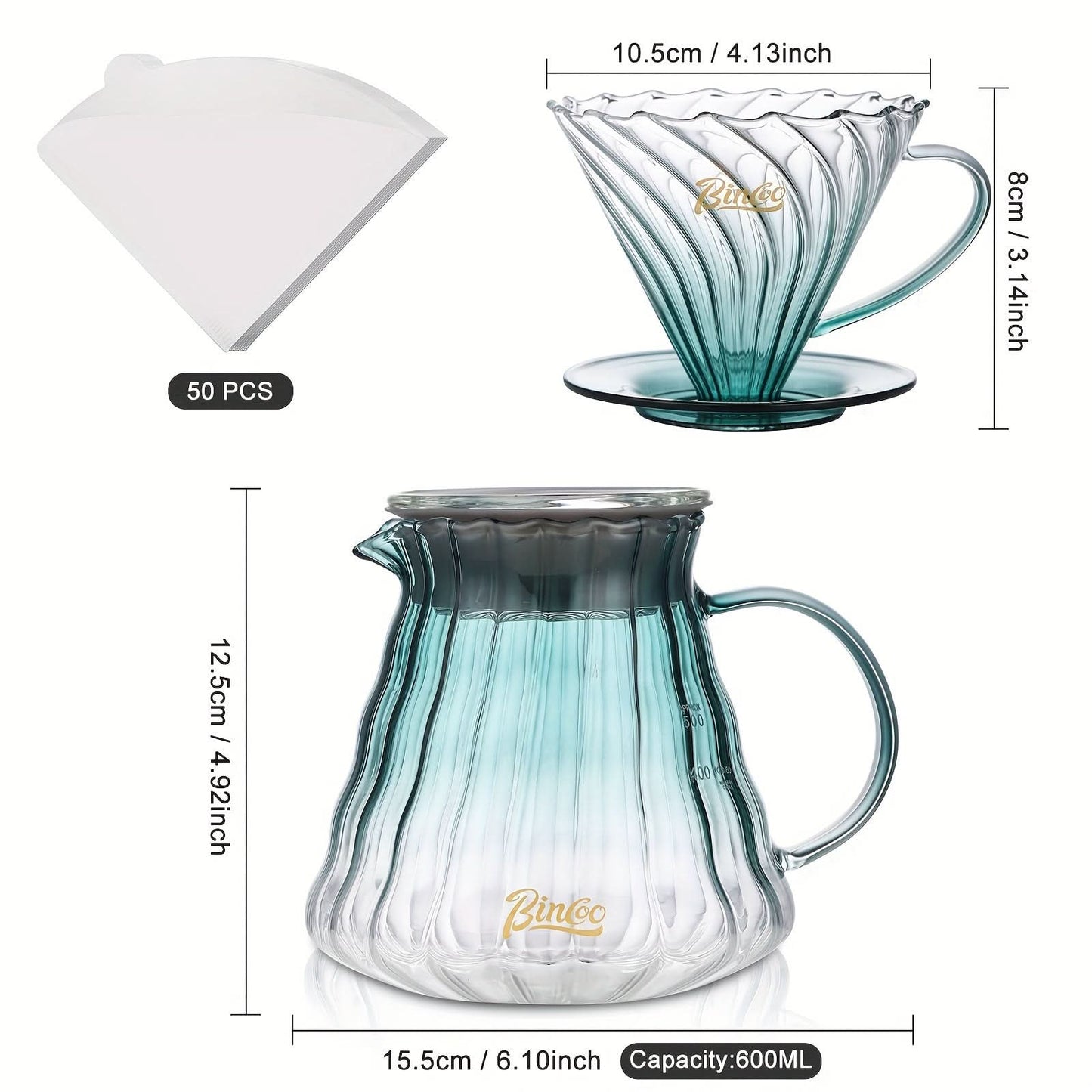 600ml Glass V60 Coffee Maker Set – Pour Over Coffee Dripper with Wood Stand