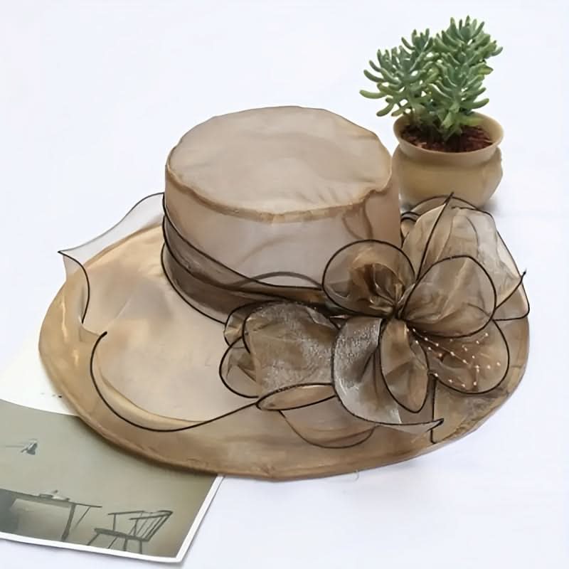 Black Organza Sun Hat for Women – Vintage Floral Design, Lightweight & Foldable