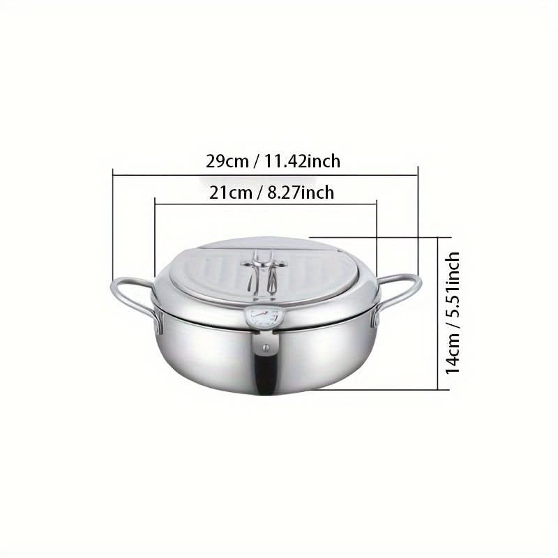 2.2L Stainless Steel Deep Fryer with Lid – Non-Electric, High-Temperature Resistant