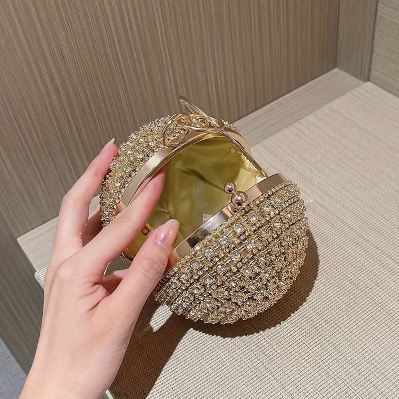 Gold Rhinestone Round Evening Clutch Bag