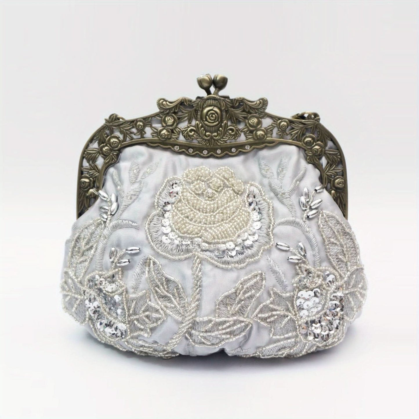Vintage Floral Embossed Kiss-Lock Clutch