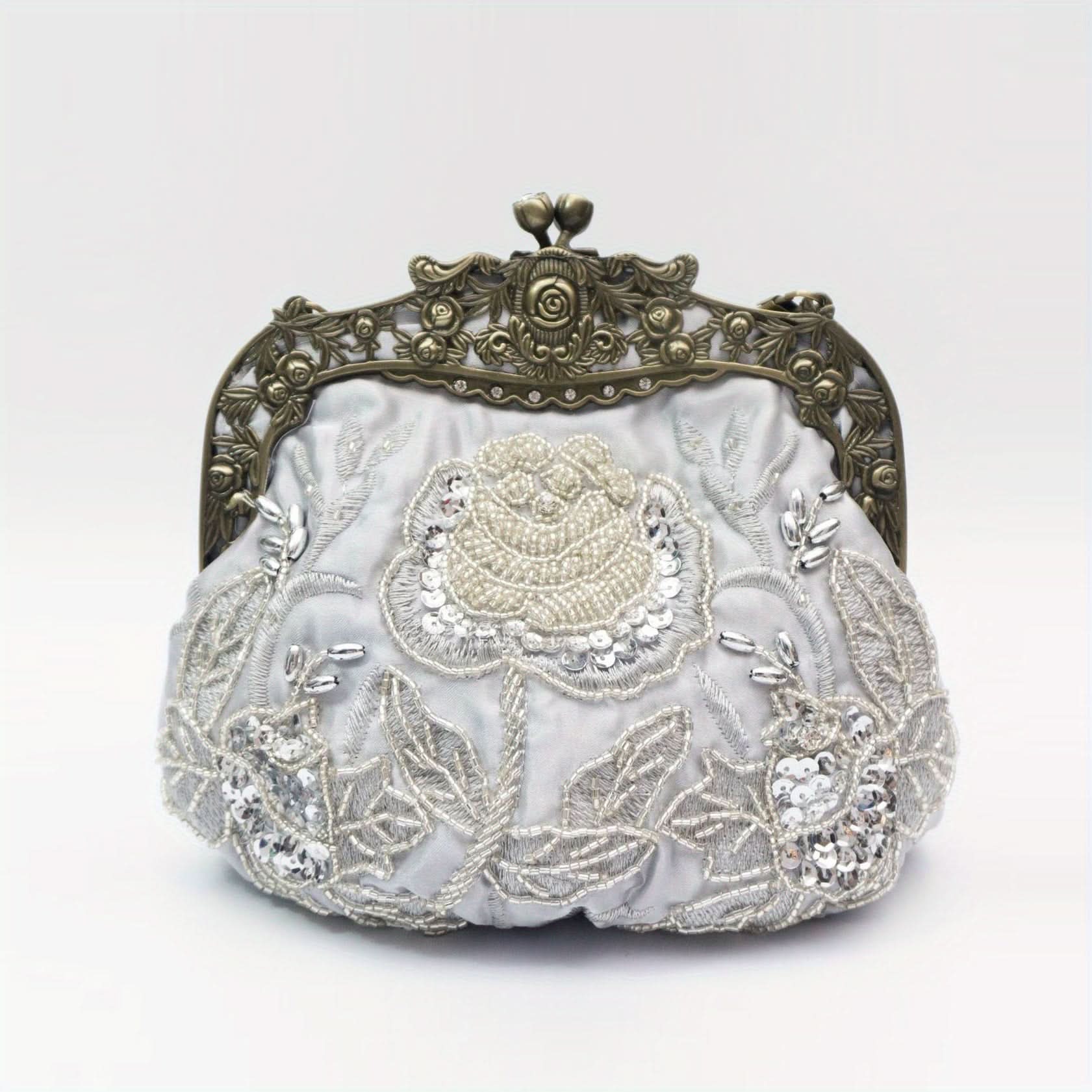 Vintage Floral Embossed Kiss-Lock Clutch