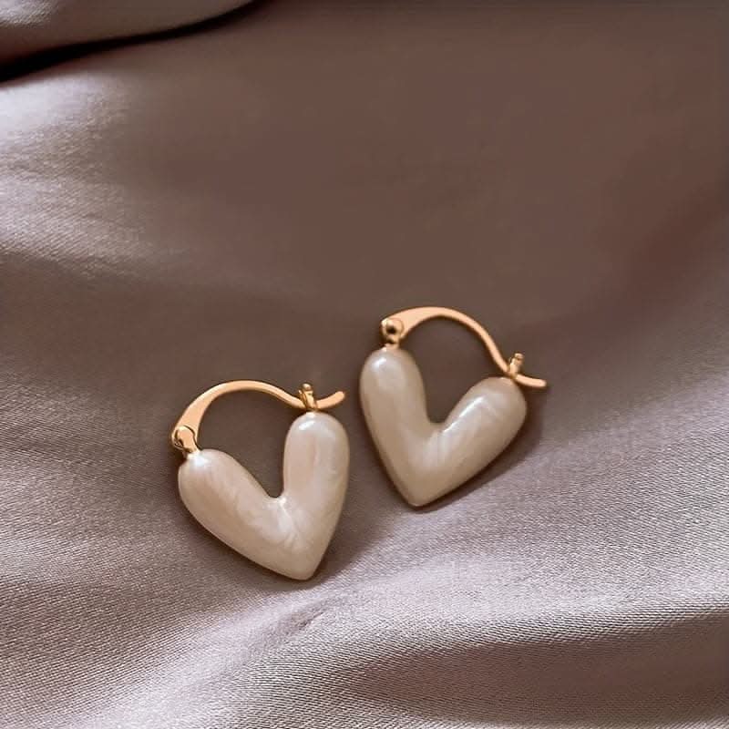 White Heart Design Hoop Earrings - Cute and Simple Jewelry for Daily Wear