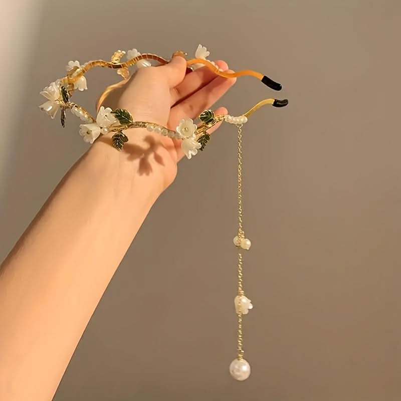 Elegant Pearl Flower Tassel Headbands for Women