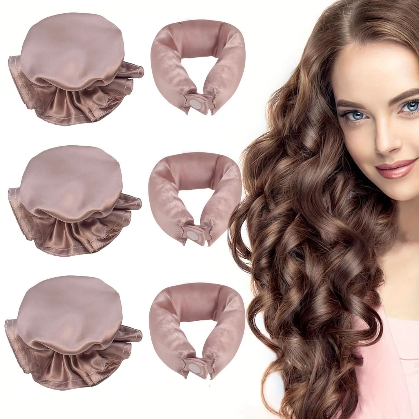 Satin Heatless Hair Curlers Set - Soft Curling Rods & Headband