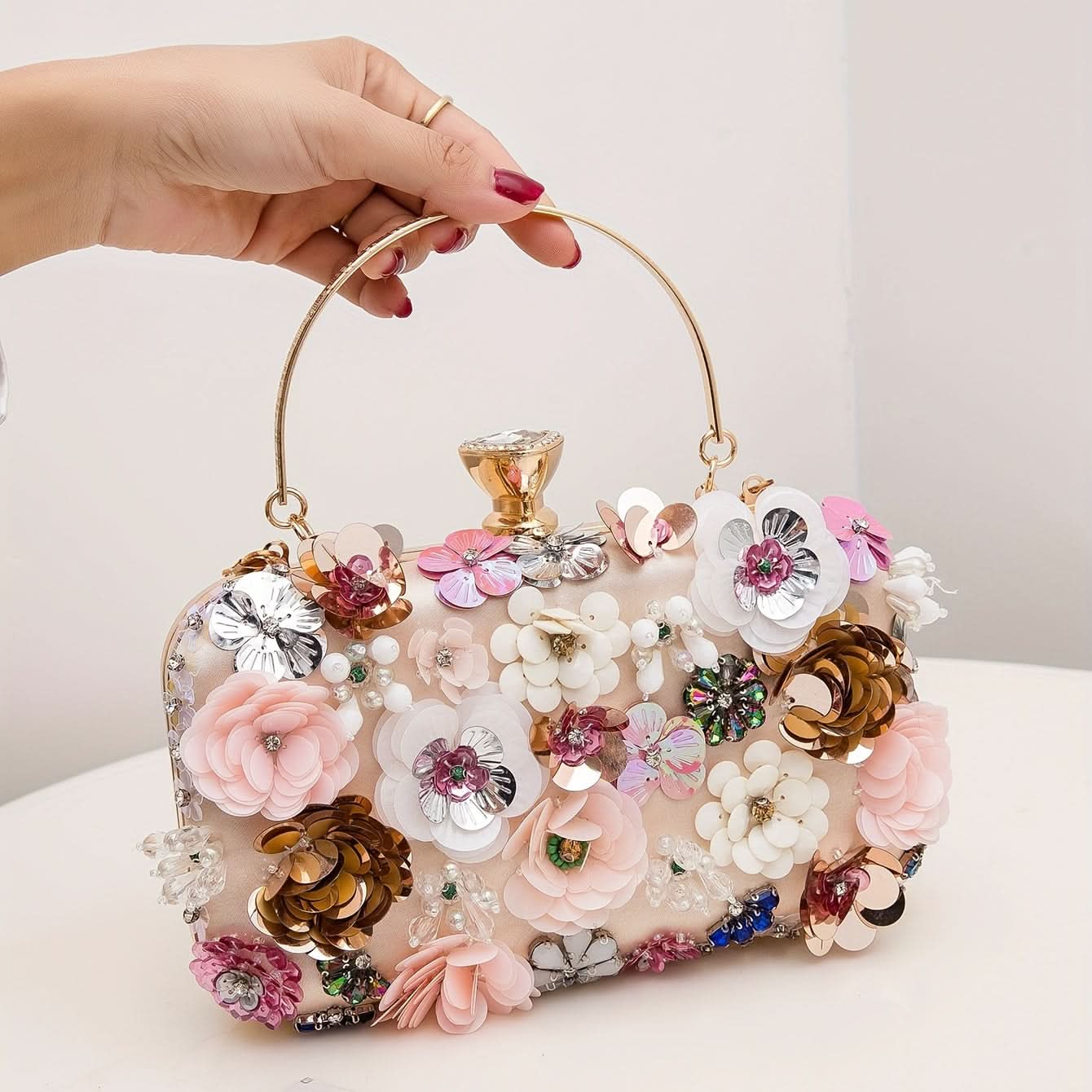 Mini Rhinestone Flower Clutch for Women