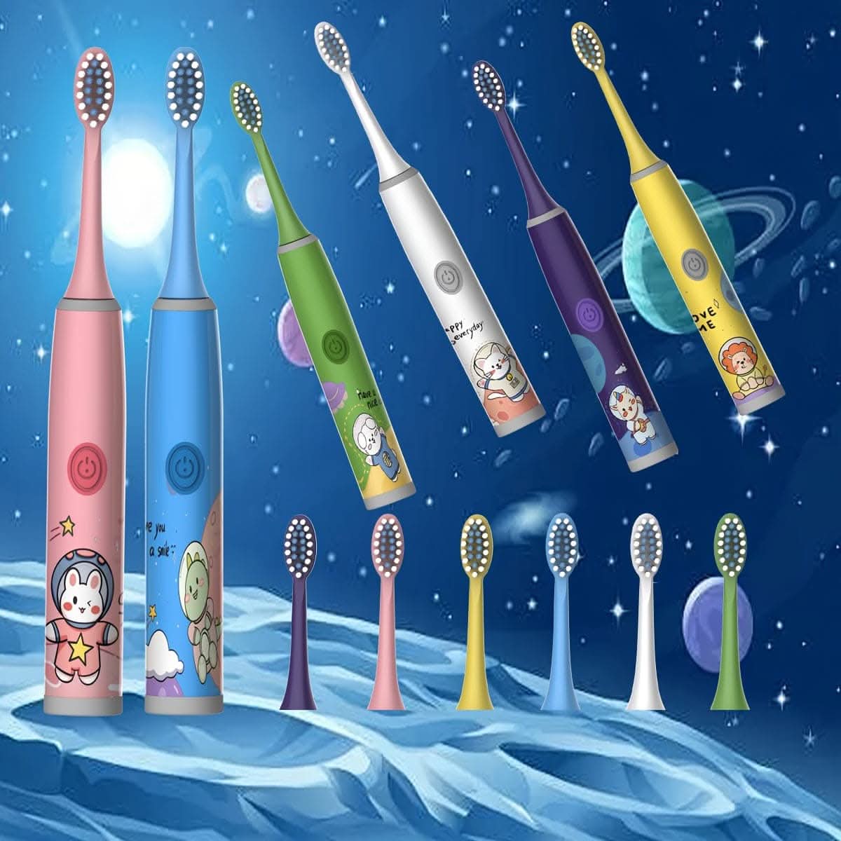 Kids Electric Toothbrush with 4 Brush Heads, Soft Bristles