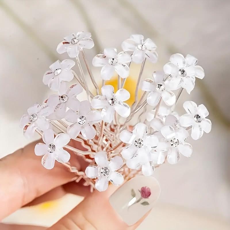 20pcs White Bohemian Rhinestone Hairpins for Parties