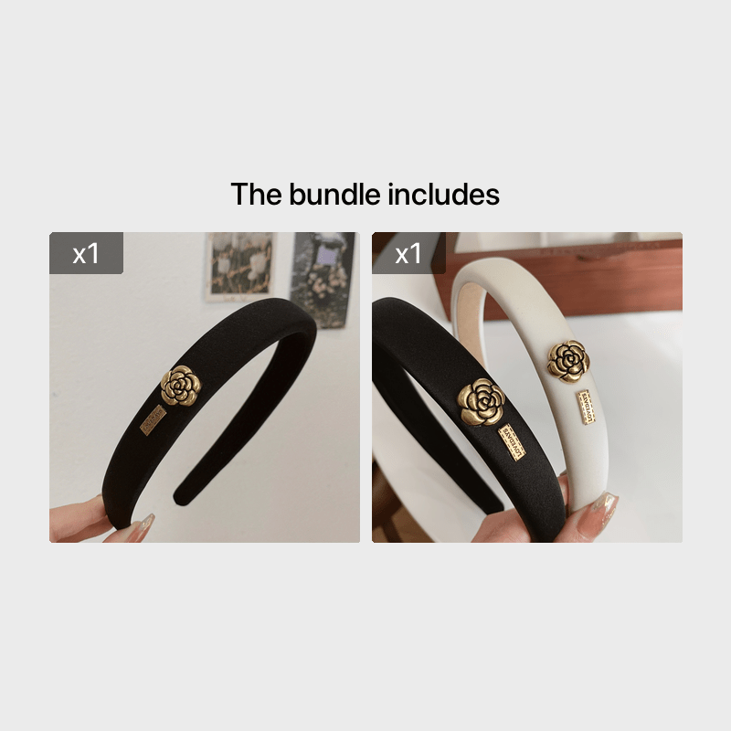Chic Black Satin Camellia Flower Headband