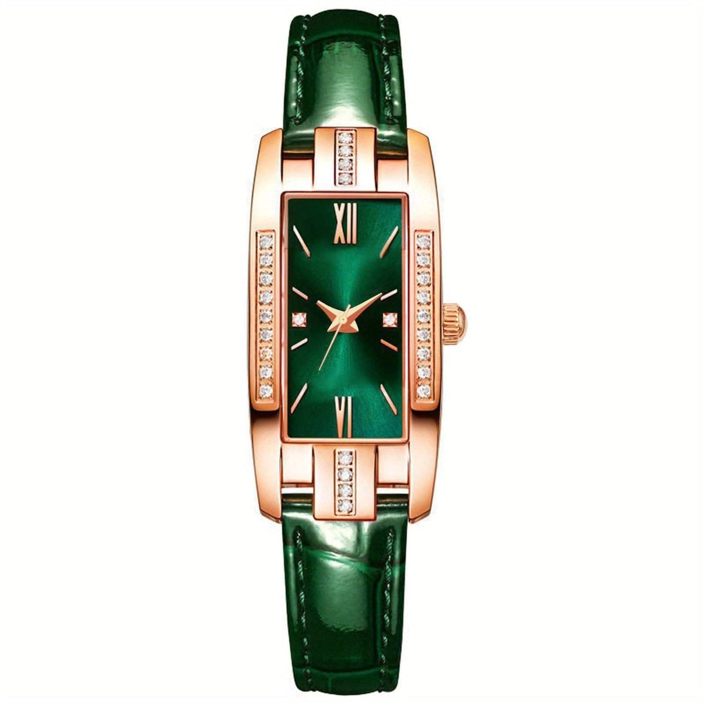 Lady’s Vintage Quartz Watch – Square Dial with Roman Numerals & Rhinestones