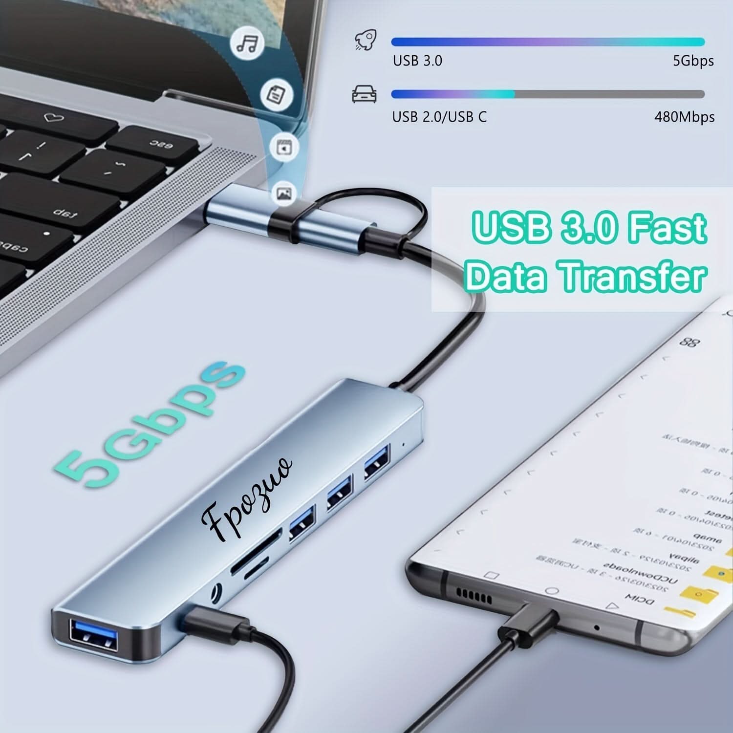 USB 3.0 Hub with SD/TF Card Reader