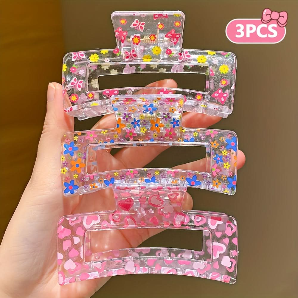 3-Pack Heart-Shaped Resin Hair Clips