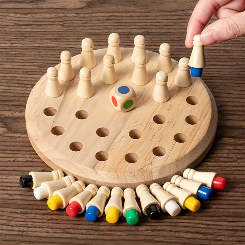 Solid Wood Memory Match Chess Set – Colorful Educational Puzzle Toy for Kids