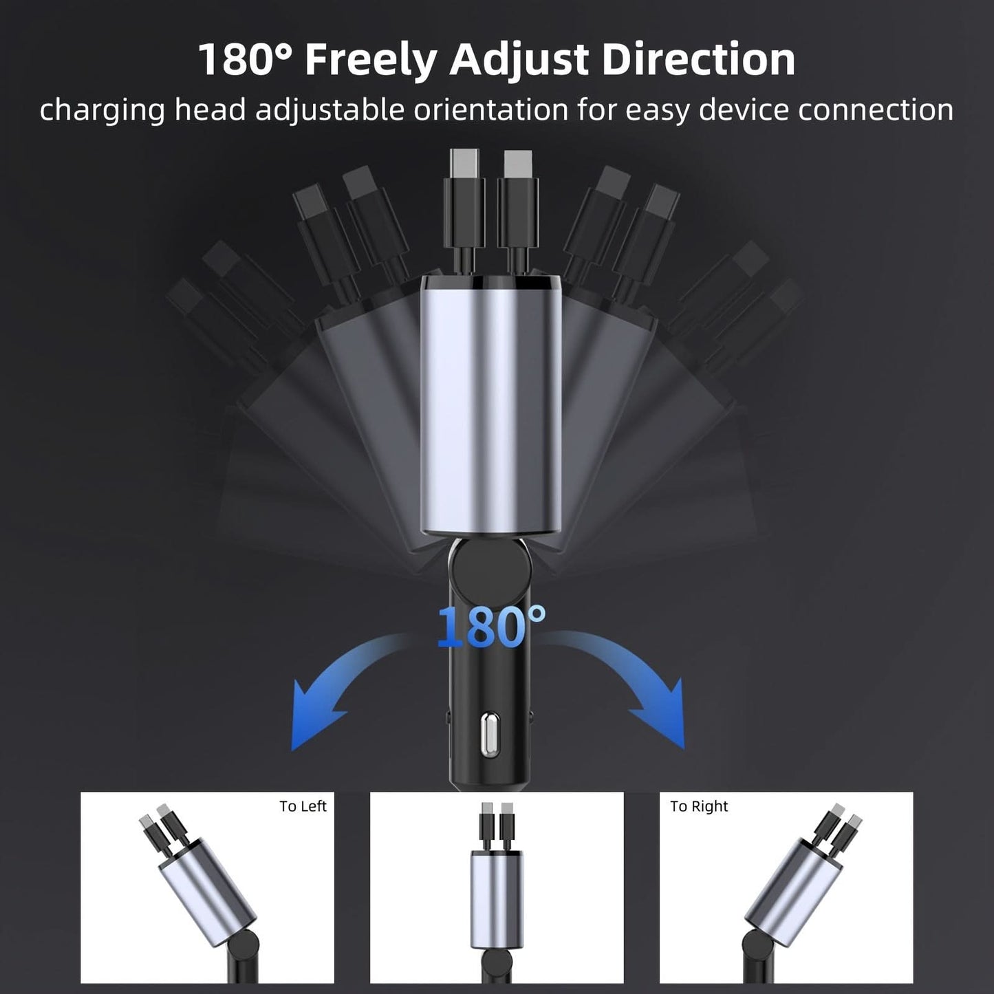 Retractable Car Charger 4-in-1 – Super Fast 100W Charging