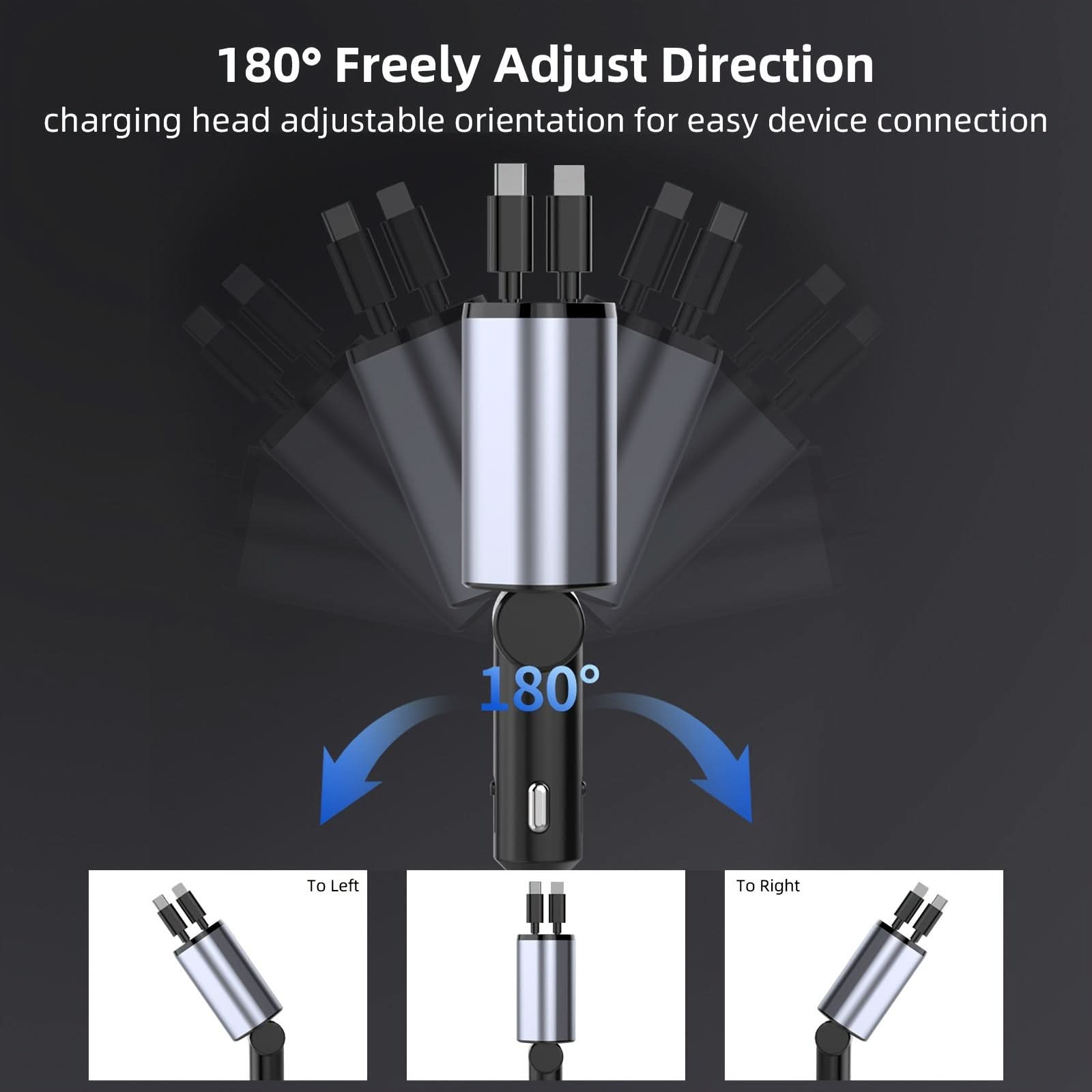 Retractable Car Charger 4-in-1 – Super Fast 100W Charging