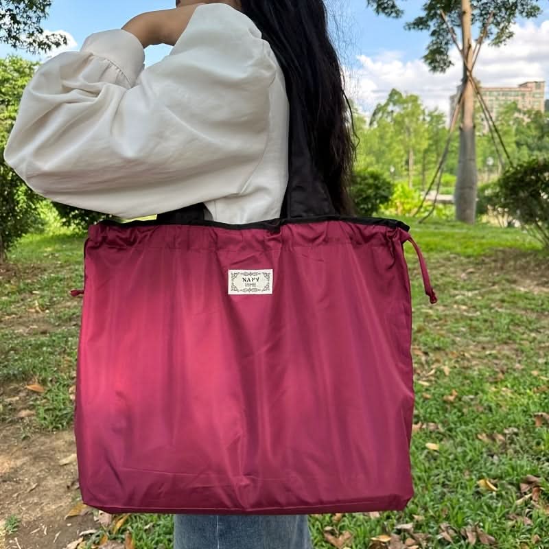 Monochrome Drawstring Shoulder Bag - Stylish & Foldable